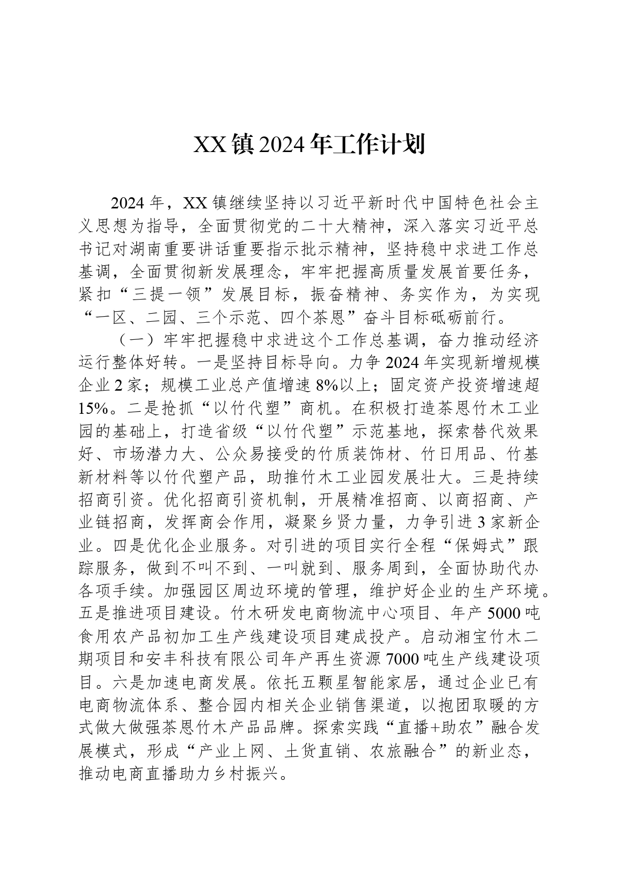 XX镇2024年工作计划(20240318)_第1页
