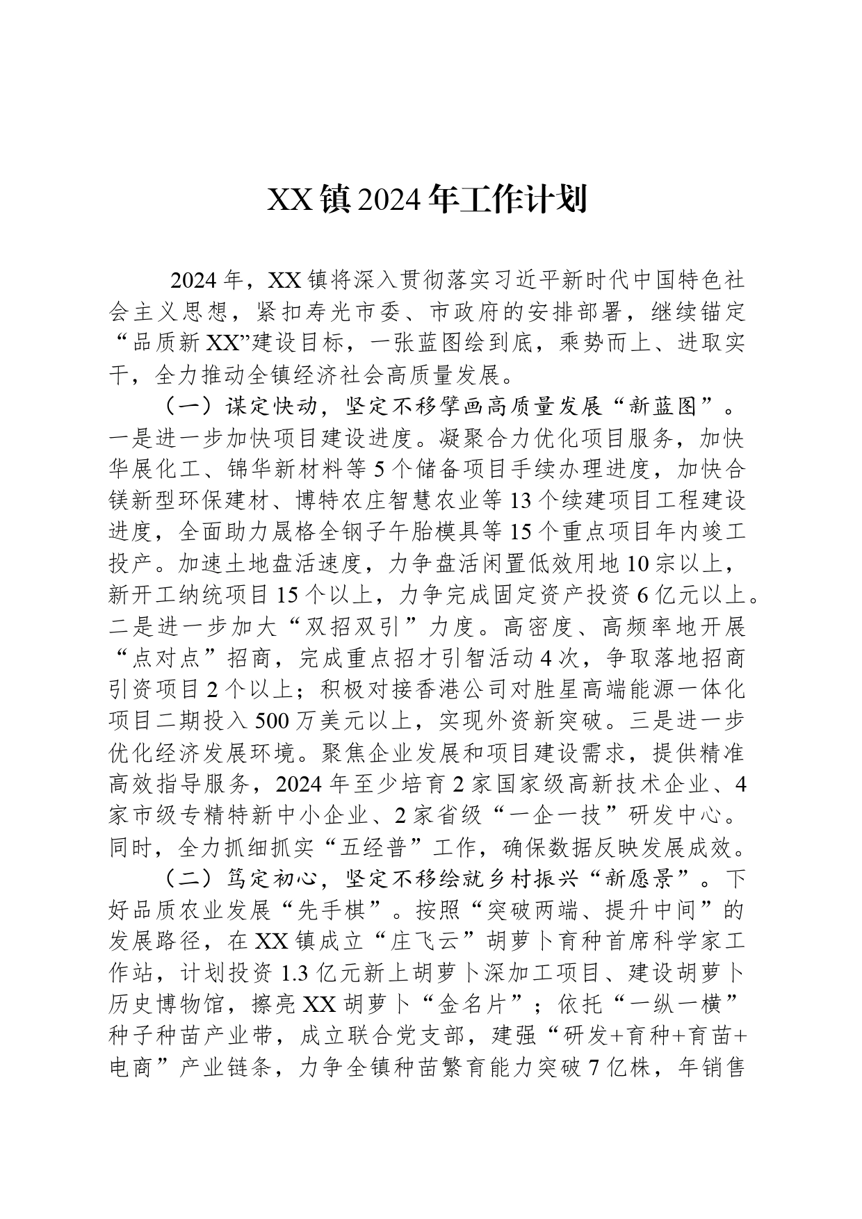 XX镇2024年工作计划(20240320)_第1页