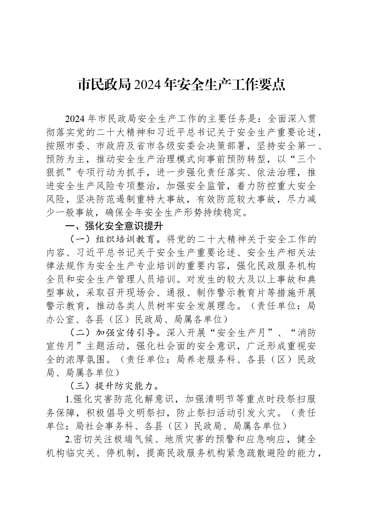 市民政局2024年安全生产工作要点（20240401）_第1页