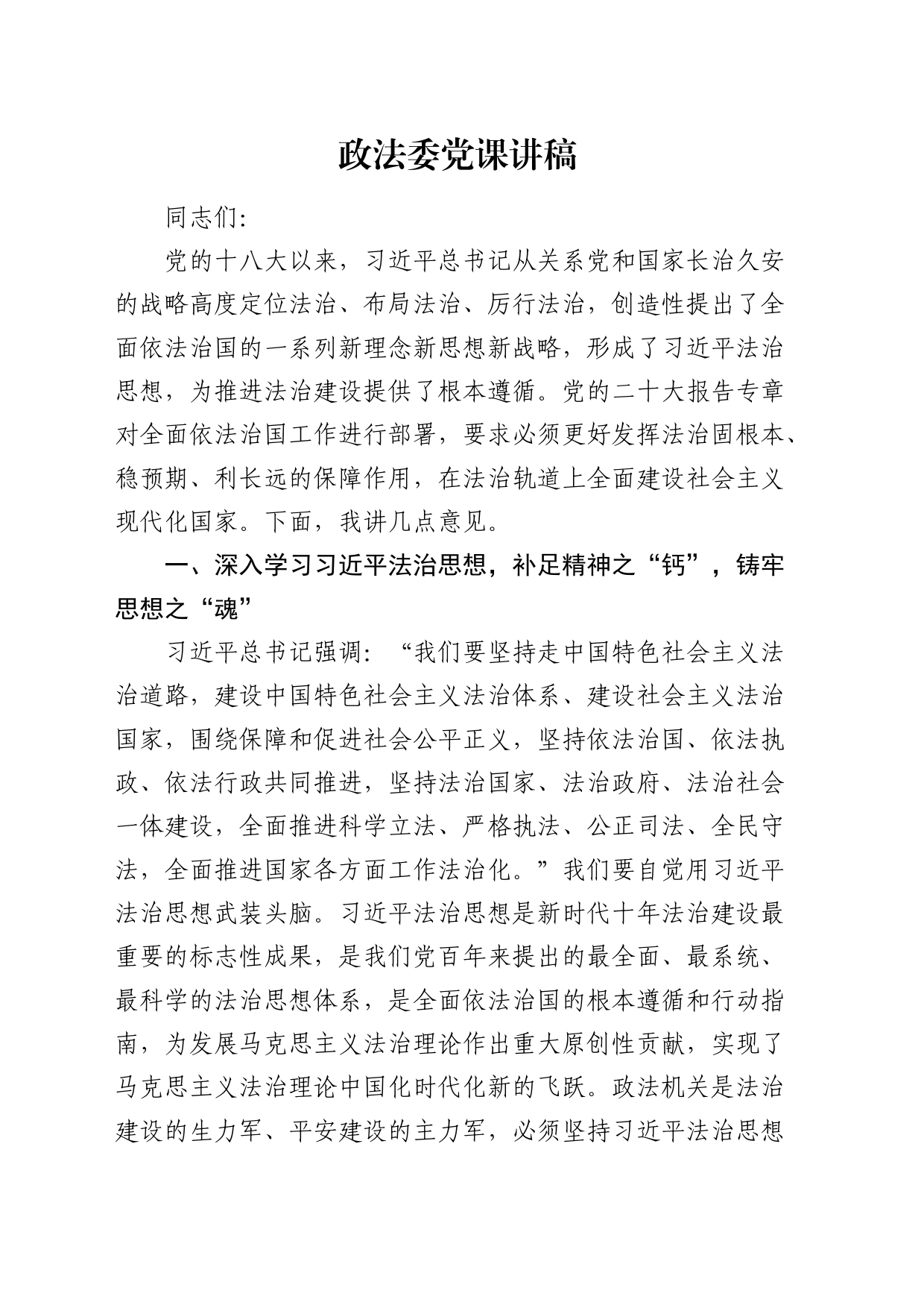 政法委法治思想专题党课_第1页