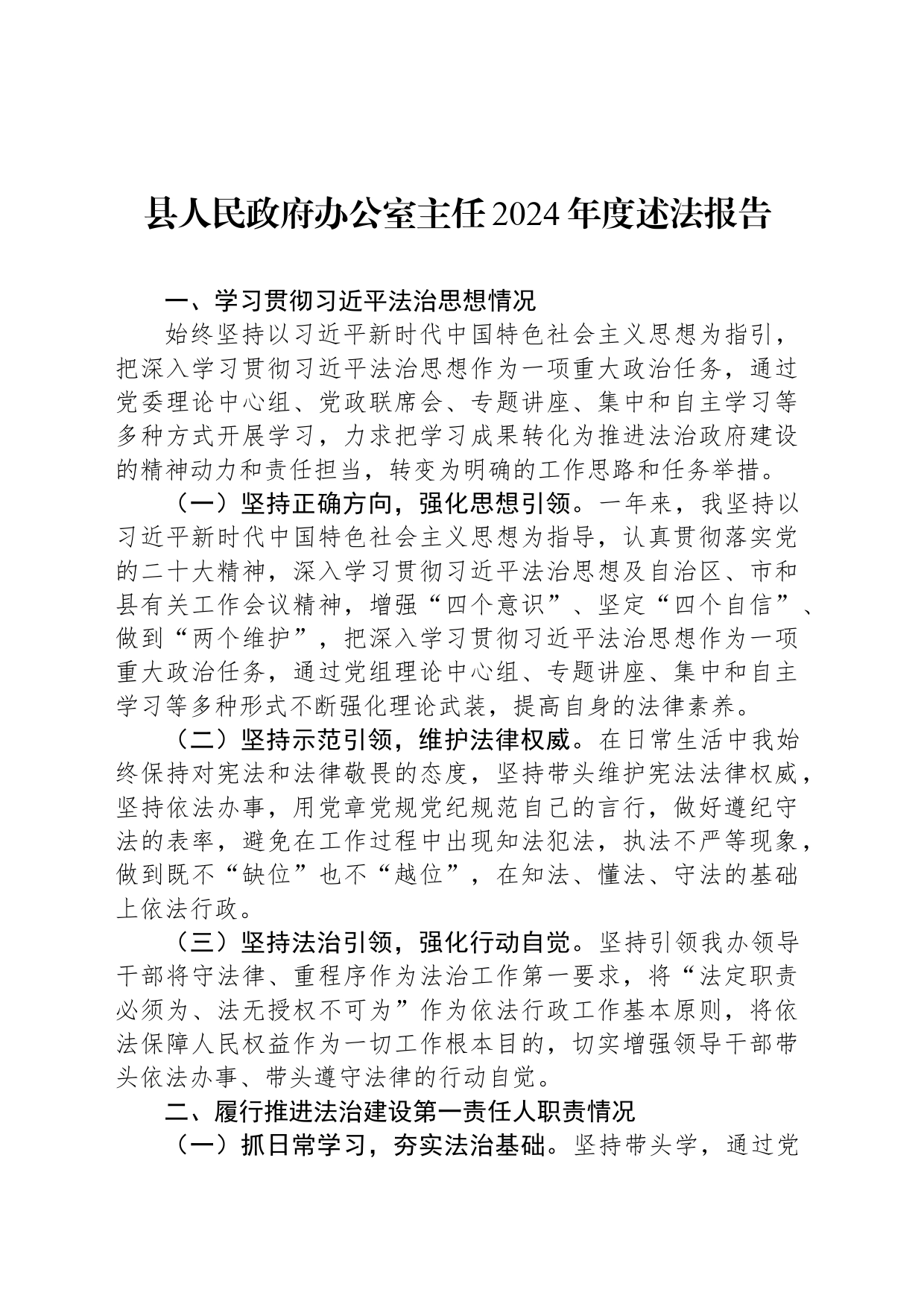 县人民政府办公室主任2024年度述法报告_第1页