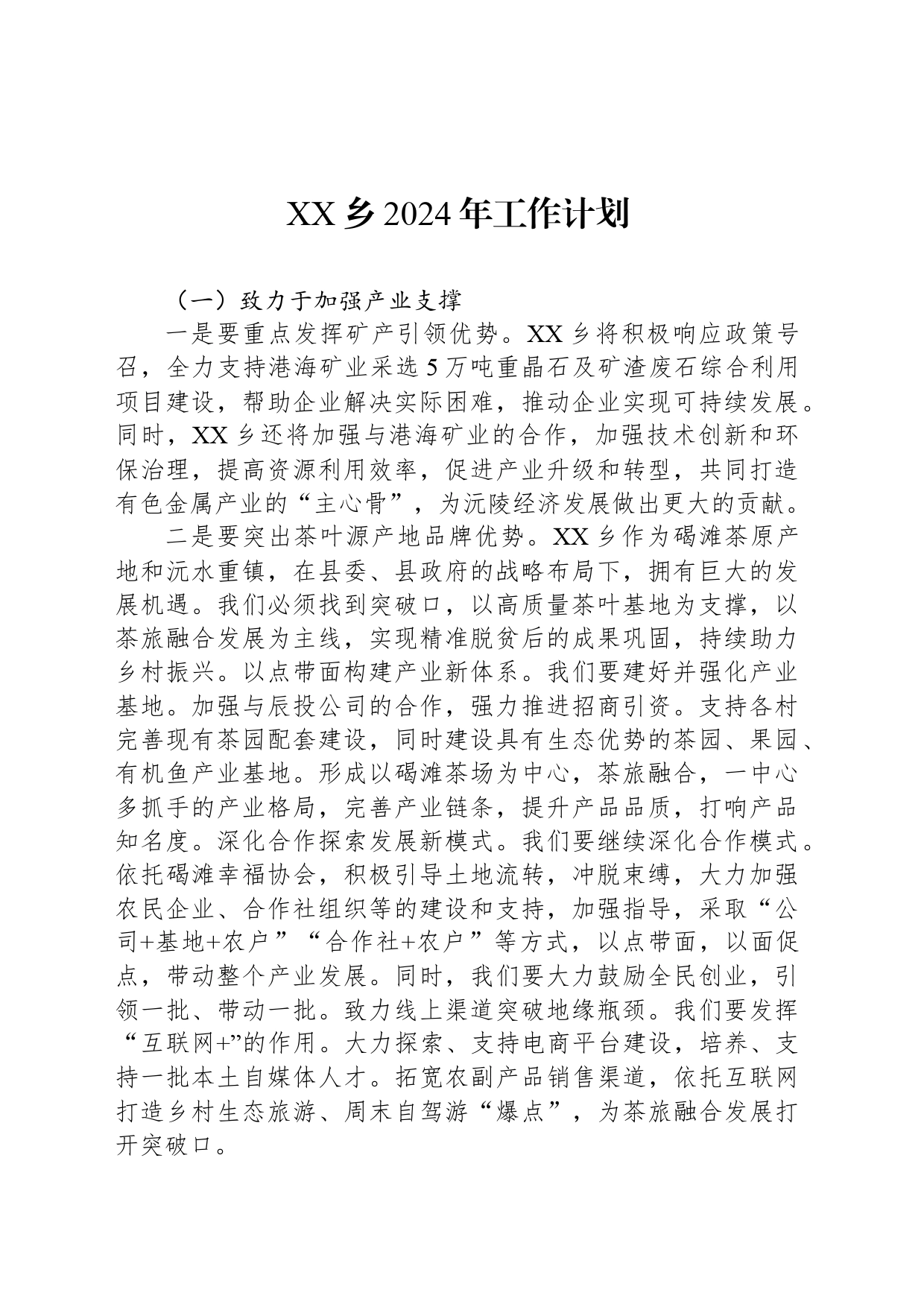 XX乡2024年工作计划（20240401）_第1页