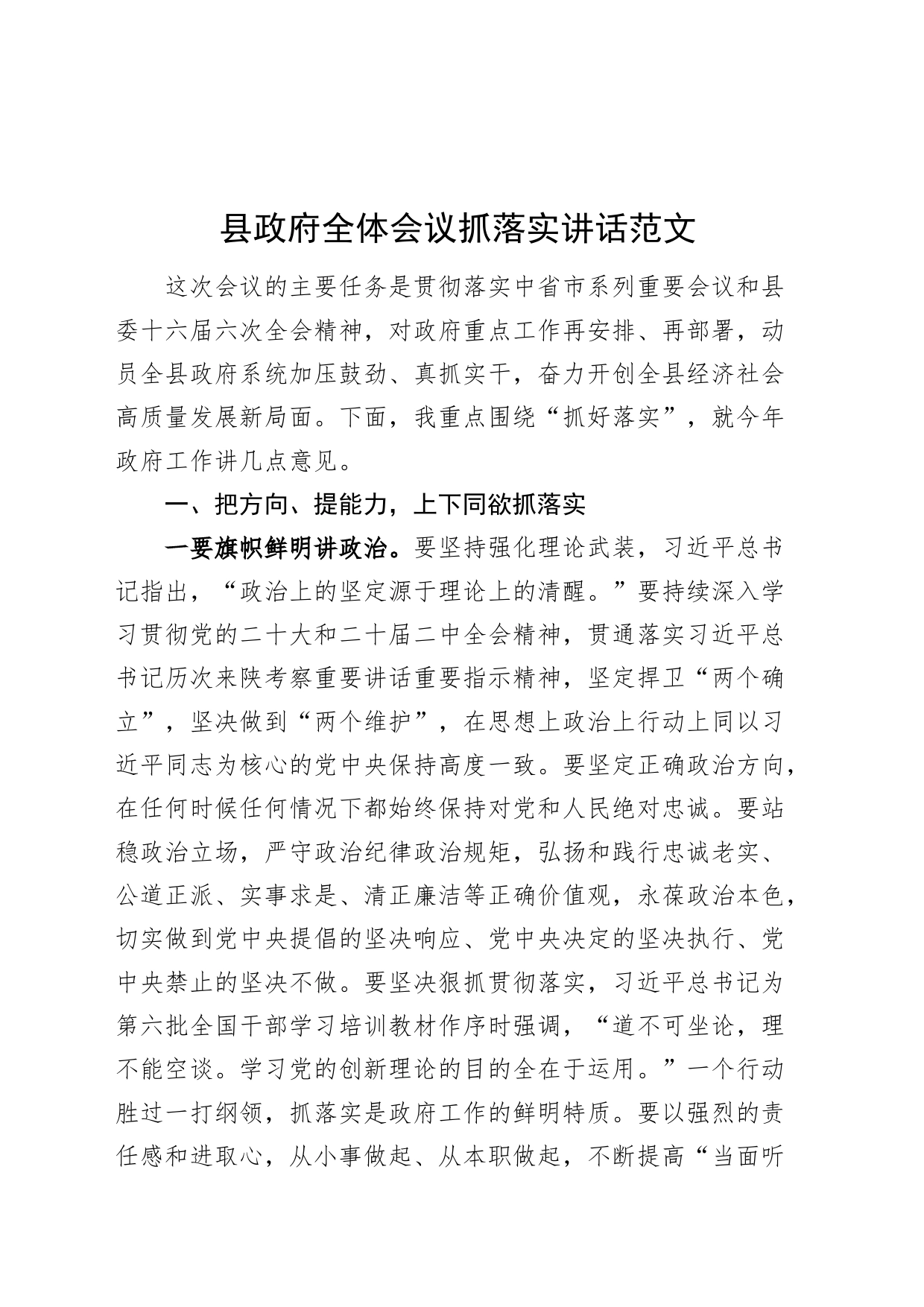 县政府全体会议抓落实讲话20240415_第1页