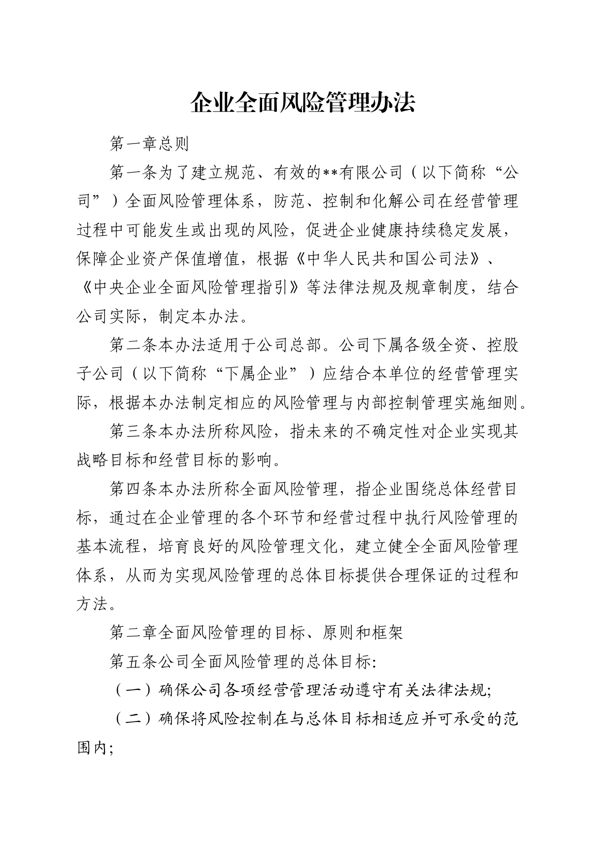 公司全面风险管理办法_第1页