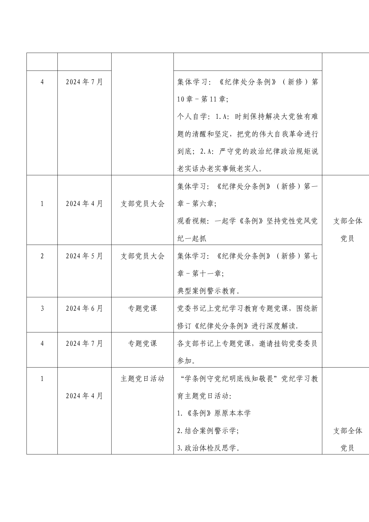 党纪学习教育计划表（含党委、支部、主题党日、个人自学）√_第2页