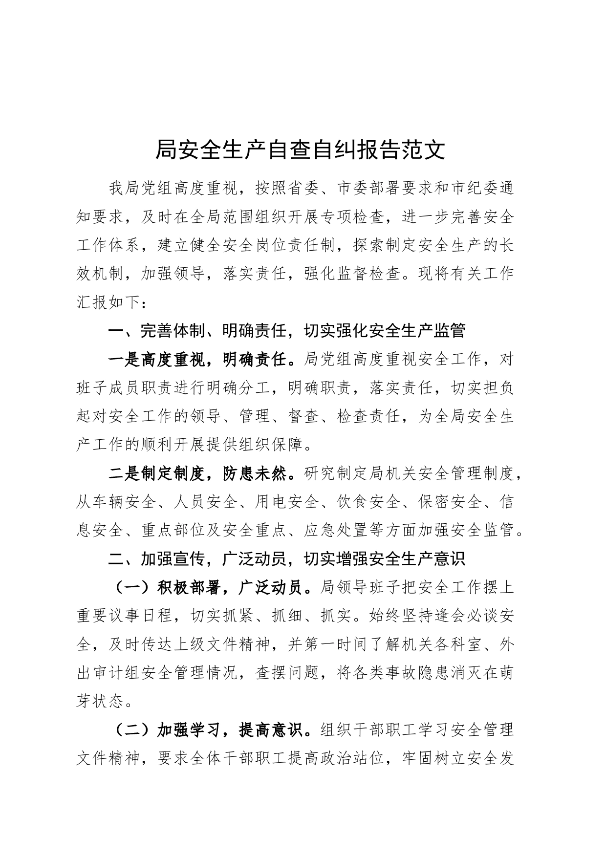 局安全生产自查自纠报告工作汇报总结20240422_第1页