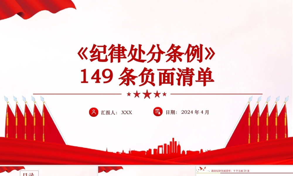 党纪学习教育党课PPT课件：《纪律处分条例》149条负面清单解读（44张）