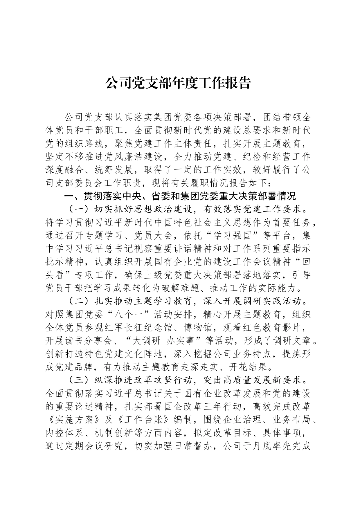 公司党支部年度工作报告_第1页