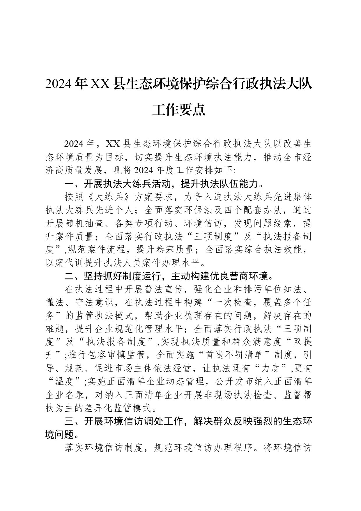 2024年XX县生态环境保护综合行政执法大队工作要点_第1页