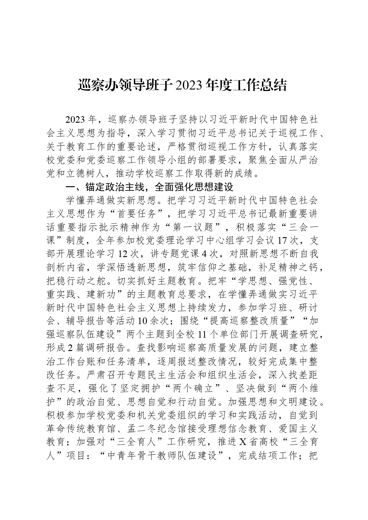 巡察办领导班子2023年度工作总结_第1页