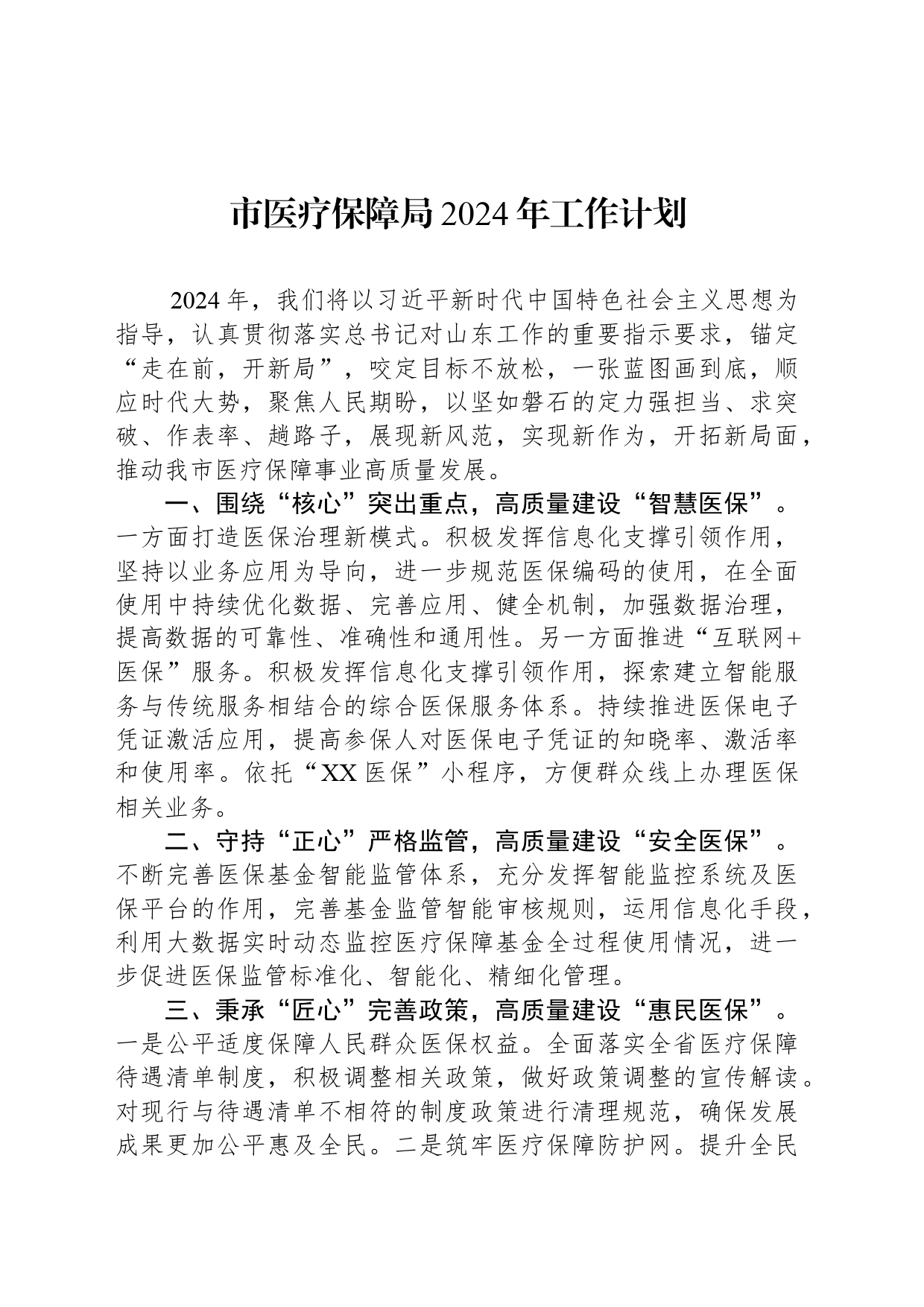 市医疗保障局2024年工作计划_第1页