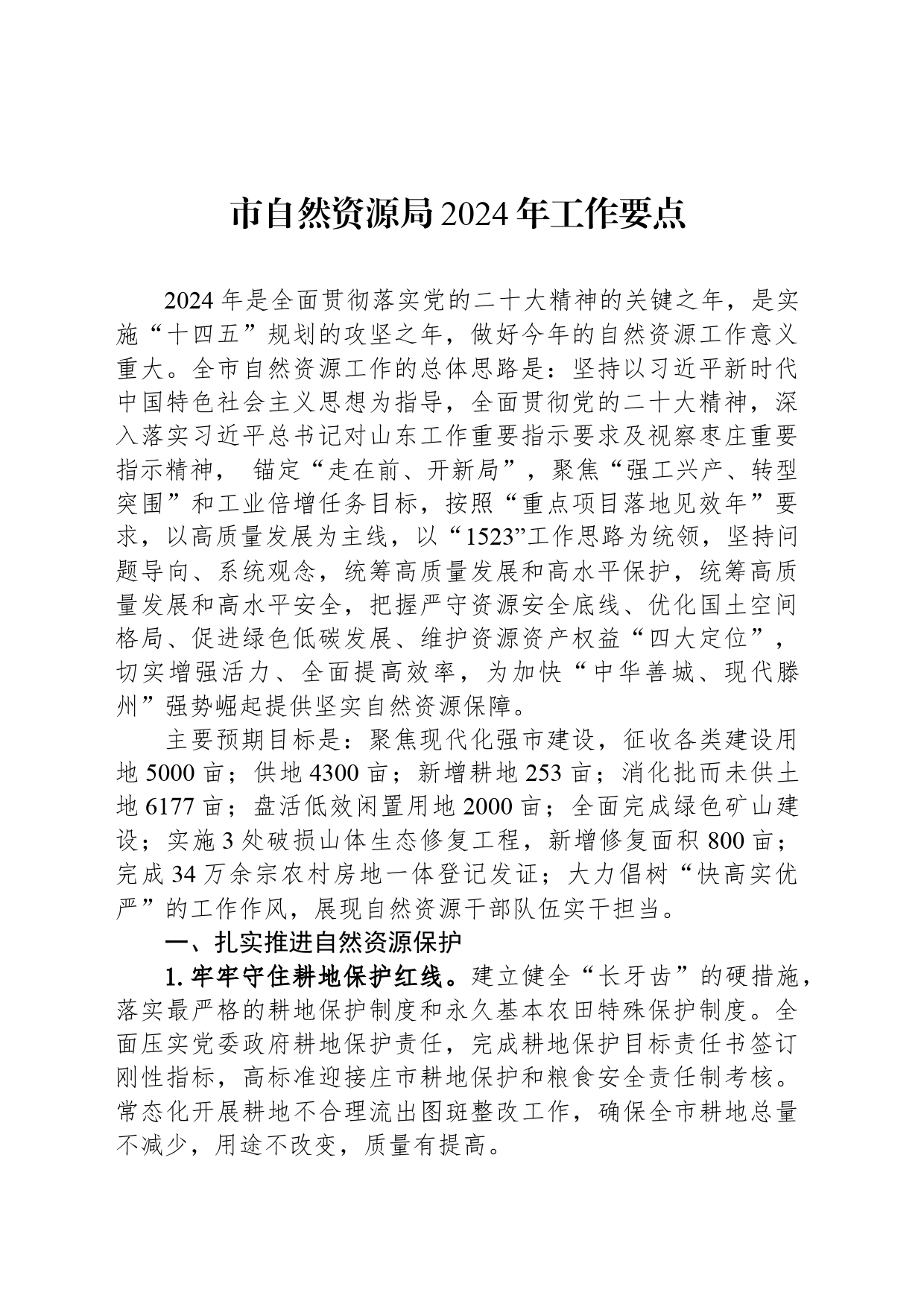 市自然资源局2024年工作要点_第1页