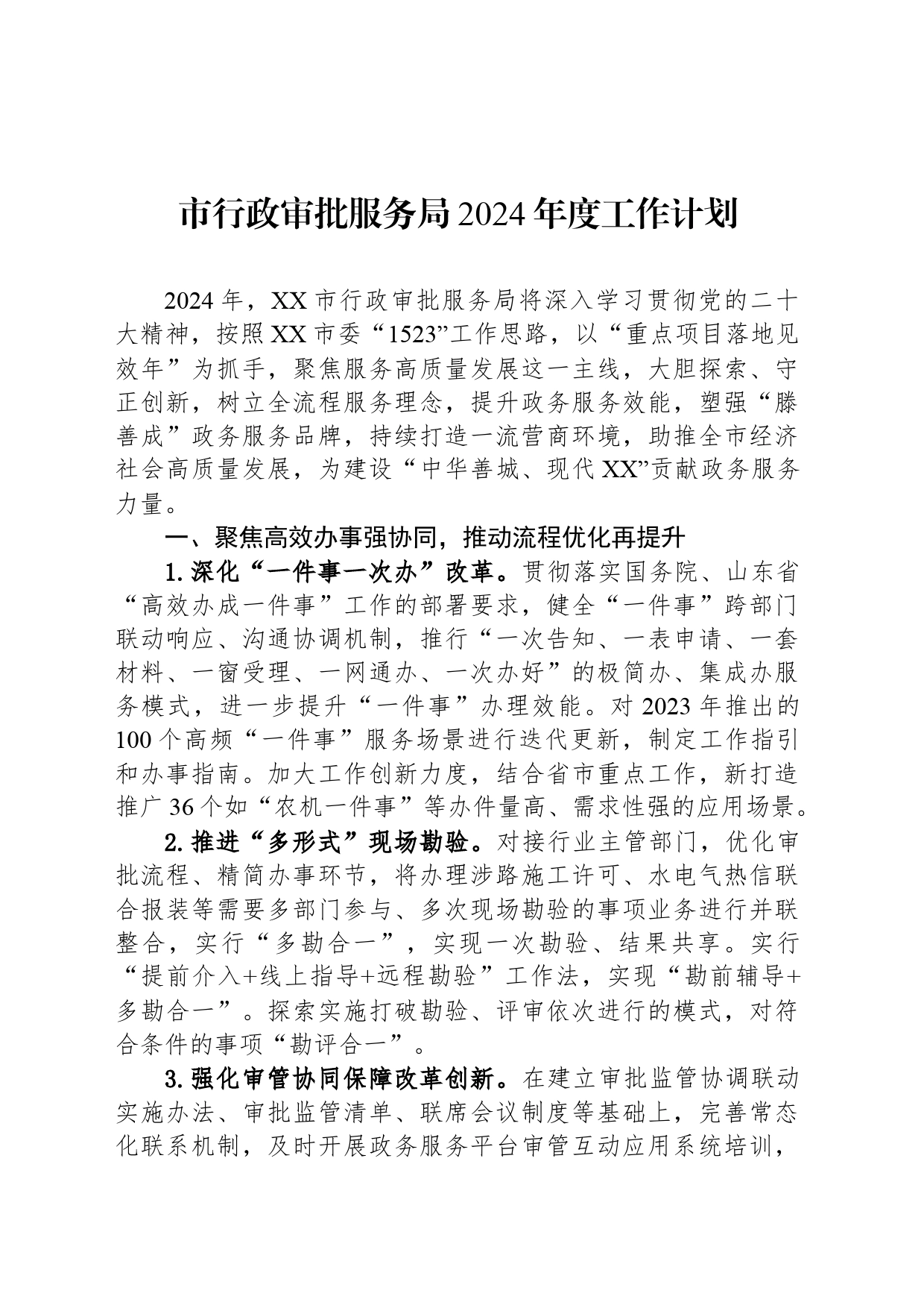 市行政审批服务局2024年度工作计划_第1页