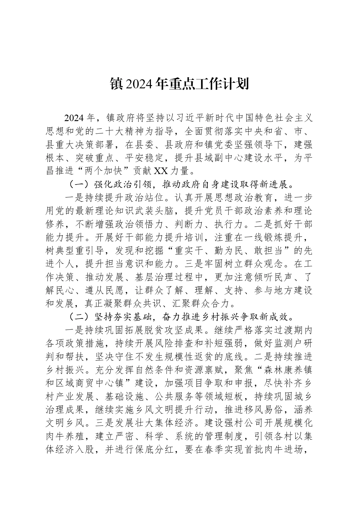 镇2024年重点工作计划_第1页