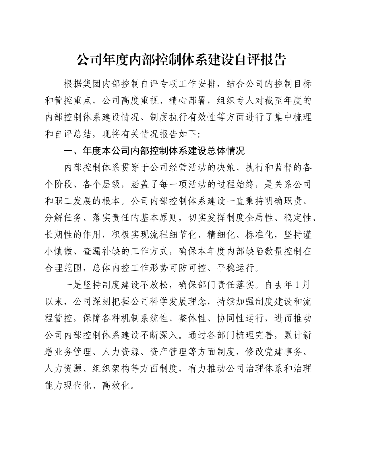 公司内部控制体系建设自评报告（5600字内控总结）_第1页