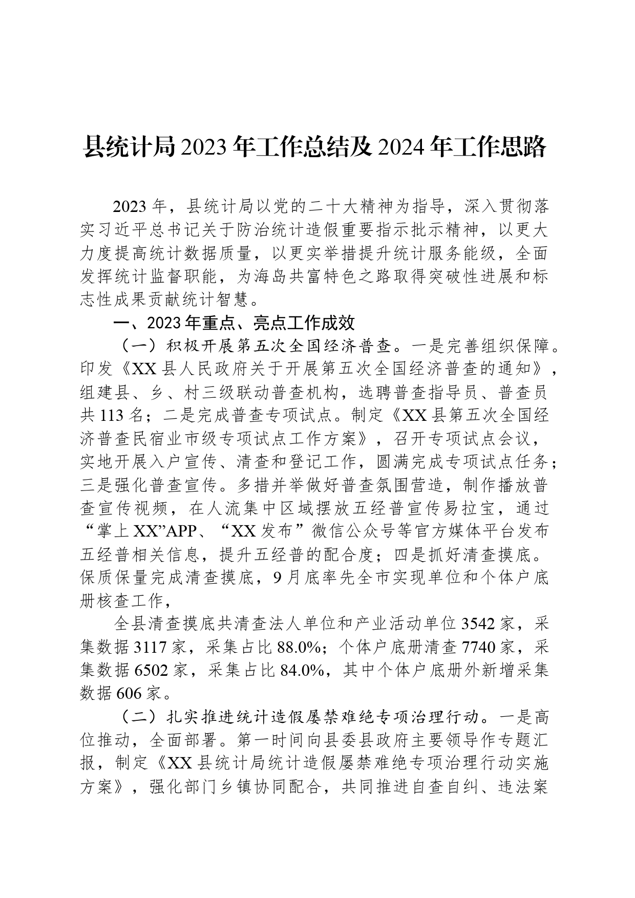 县统计局2023年工作总结及2024年工作思路(20240119)_第1页