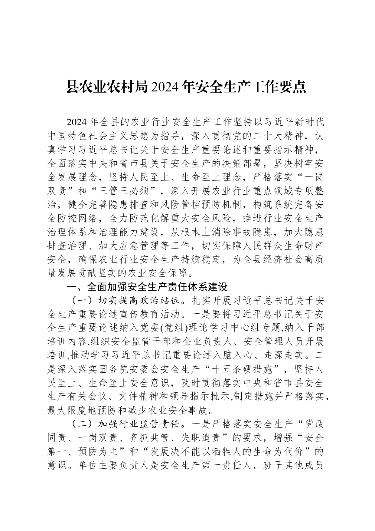 县农业农村局2024年安全生产工作要点(20240410)_第1页