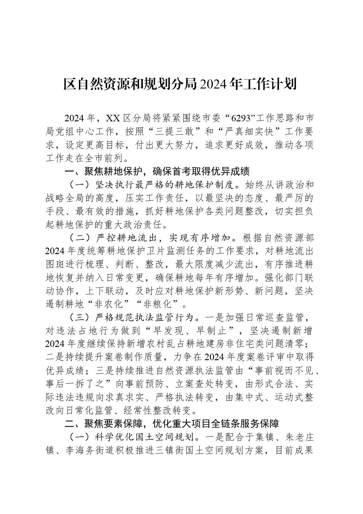 区自然资源和规划分局2024年工作计划_第1页