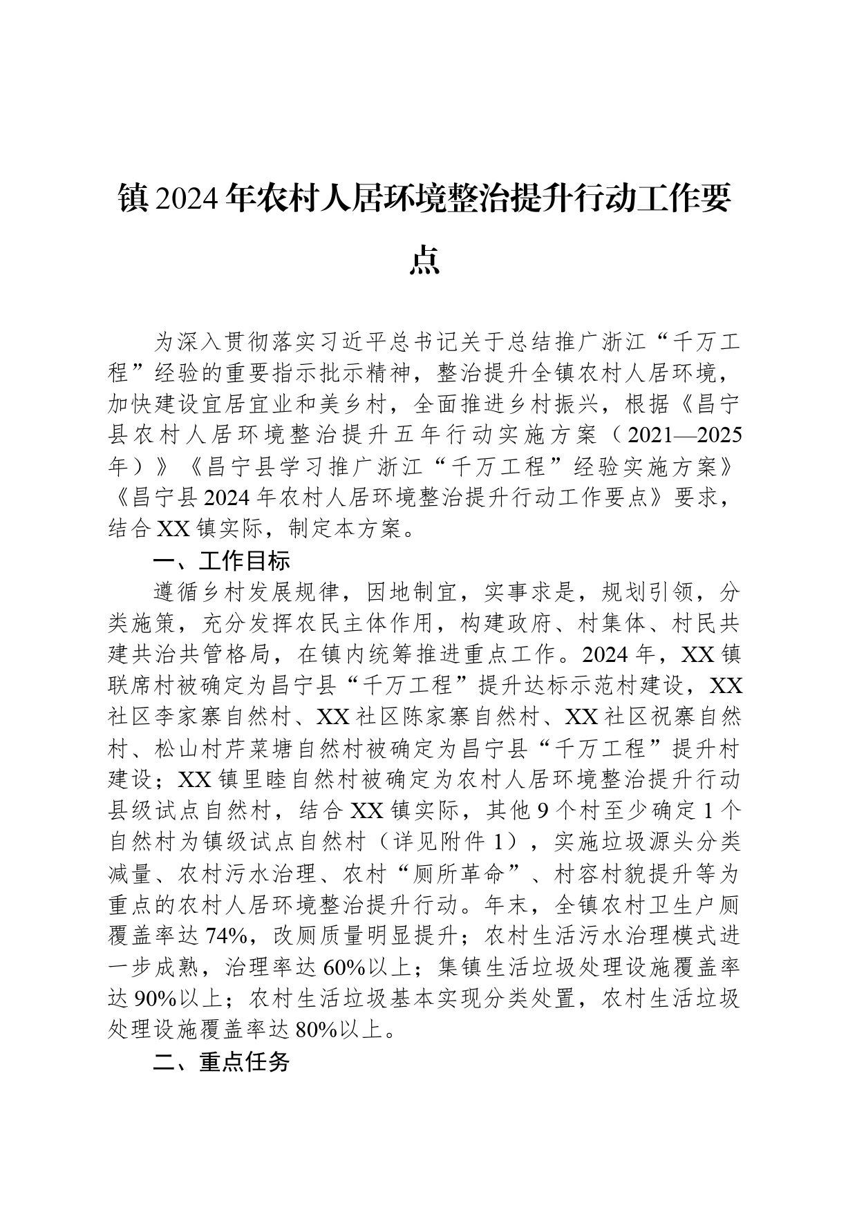 镇2024年农村人居环境整治提升行动工作要点_第1页