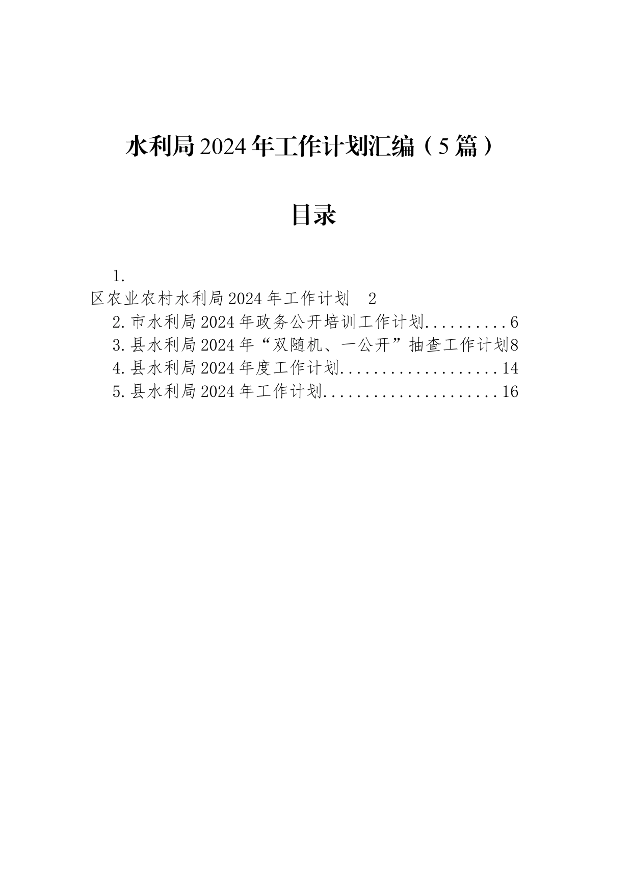 水利局2024年工作计划汇编（5篇）_第1页