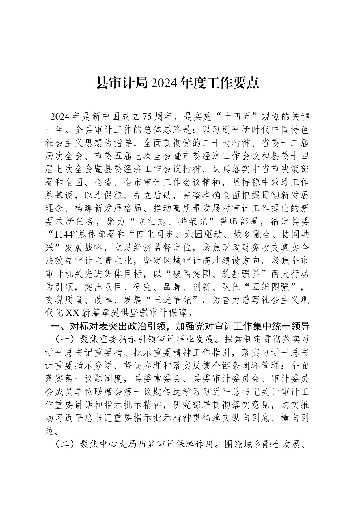 县审计局2024年度工作要点（20240417）_第1页