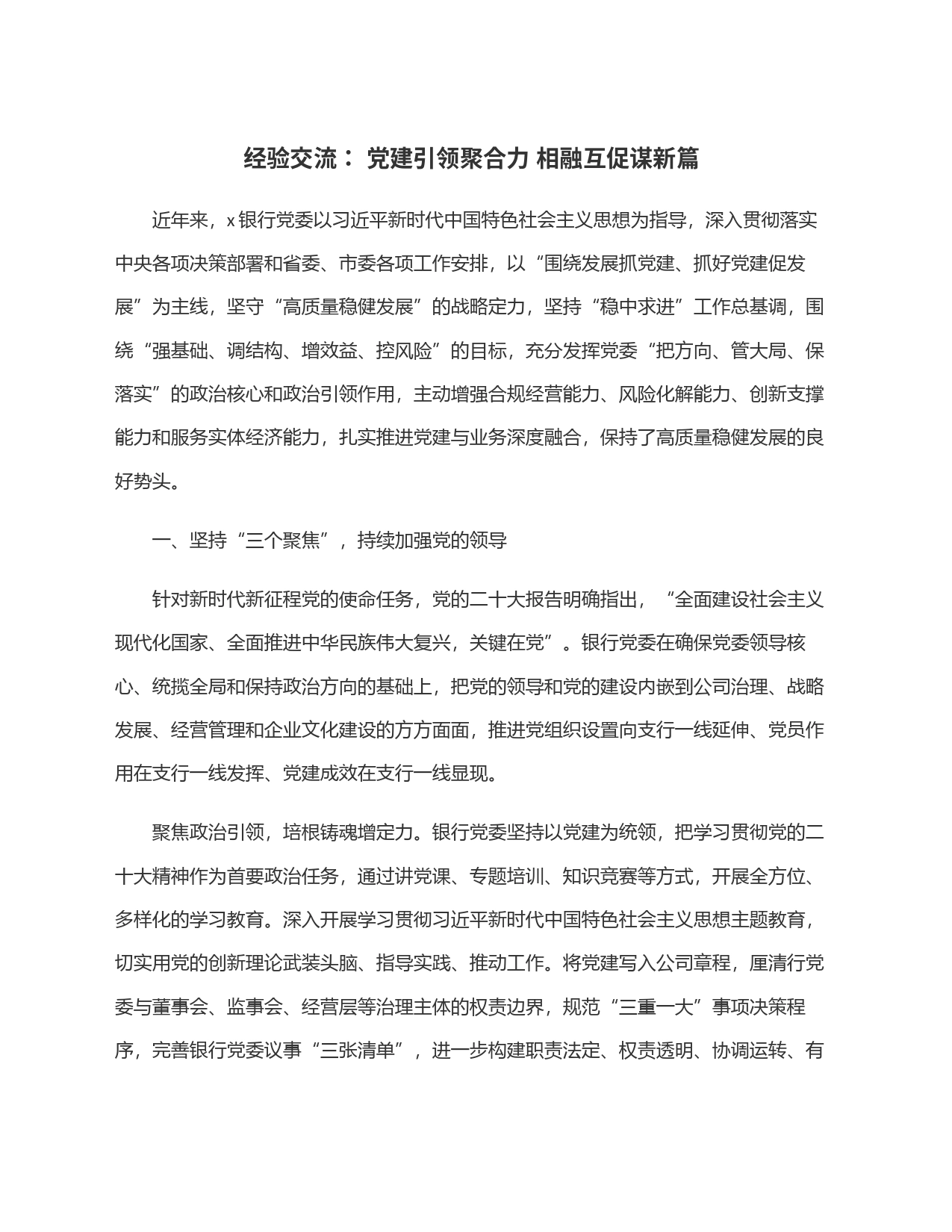 经验交流： 党建引领聚合力 相融互促谋新篇_第1页