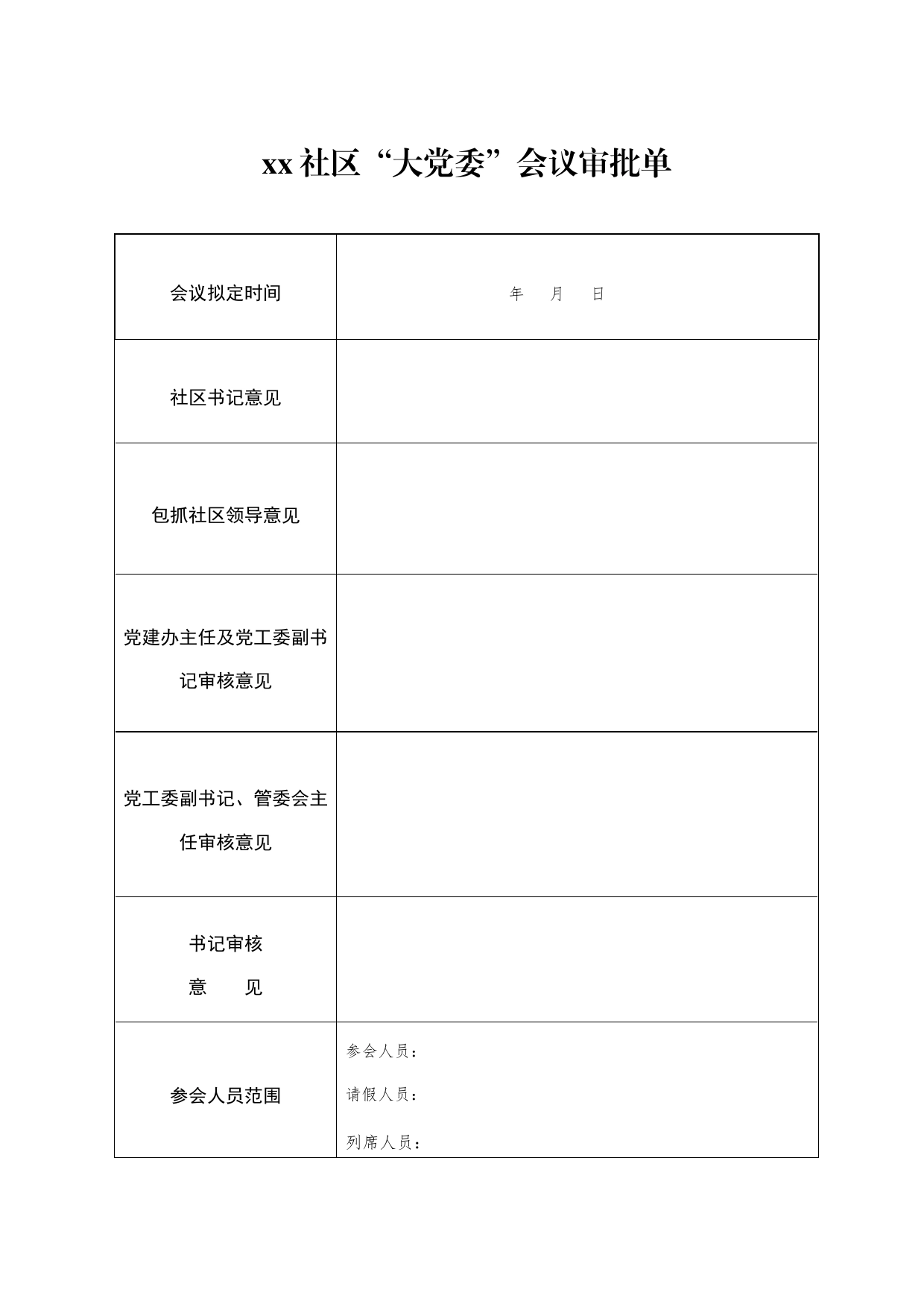 社区“大党委”会议审批单_第1页