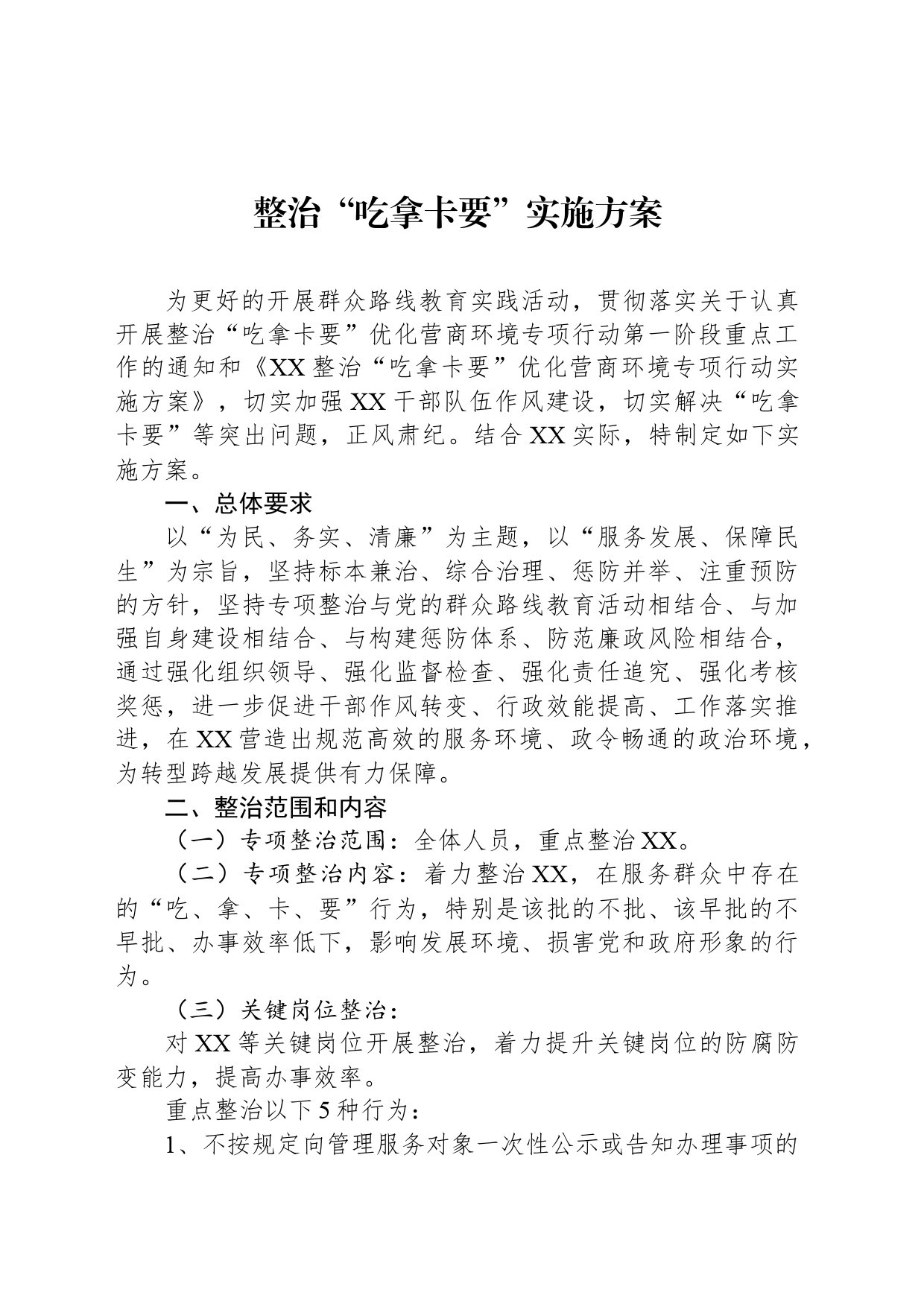 整治“吃拿卡要”实施方案_第1页