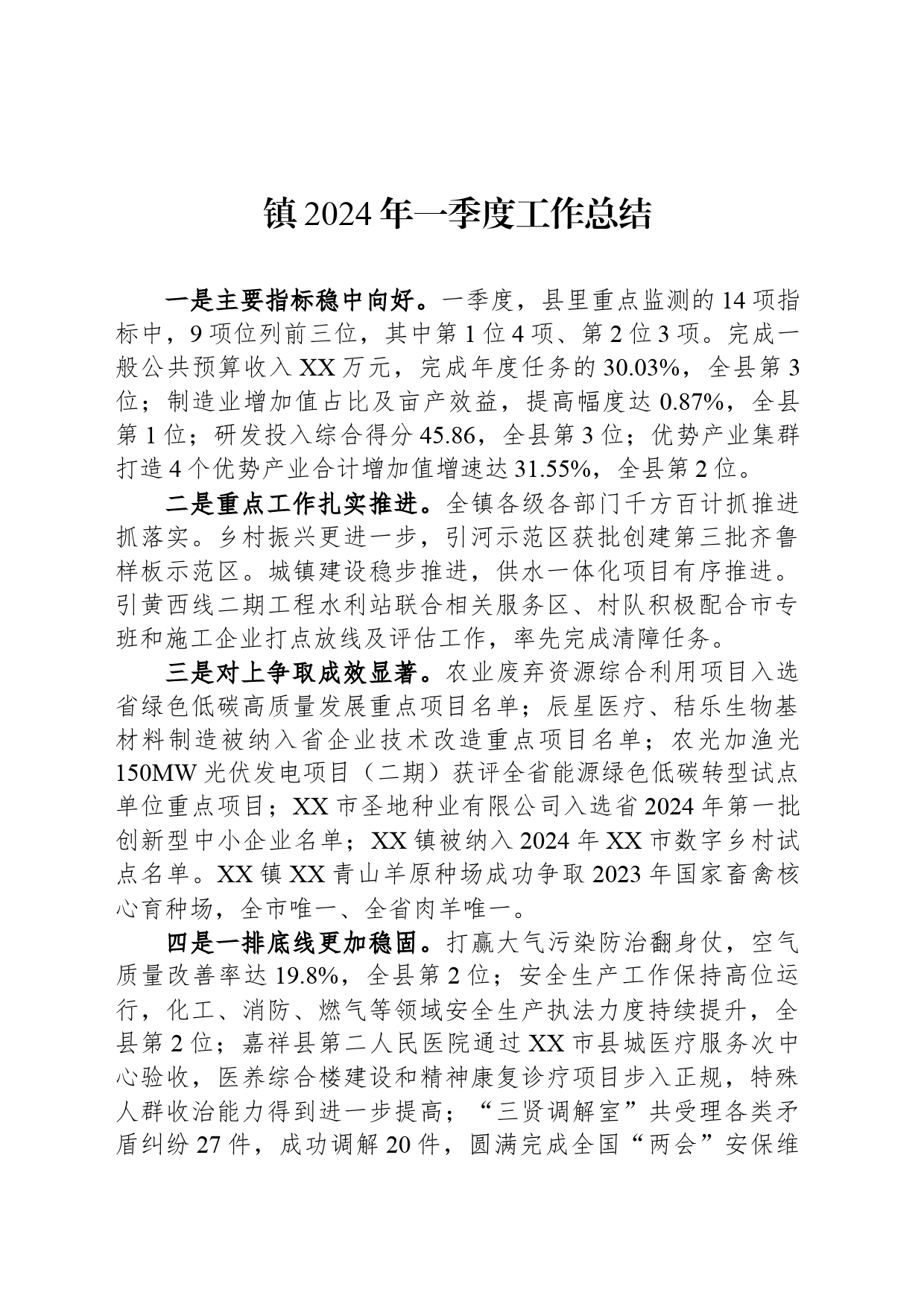 镇2024年一季度工作总结（20240515）_第1页