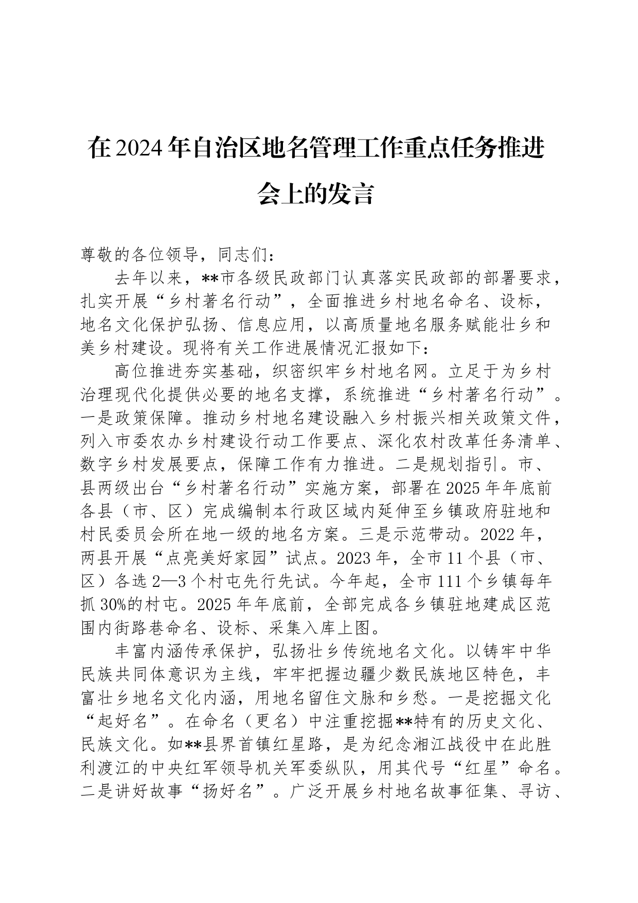在2024年自治区地名管理工作重点任务推进会上的发言_第1页