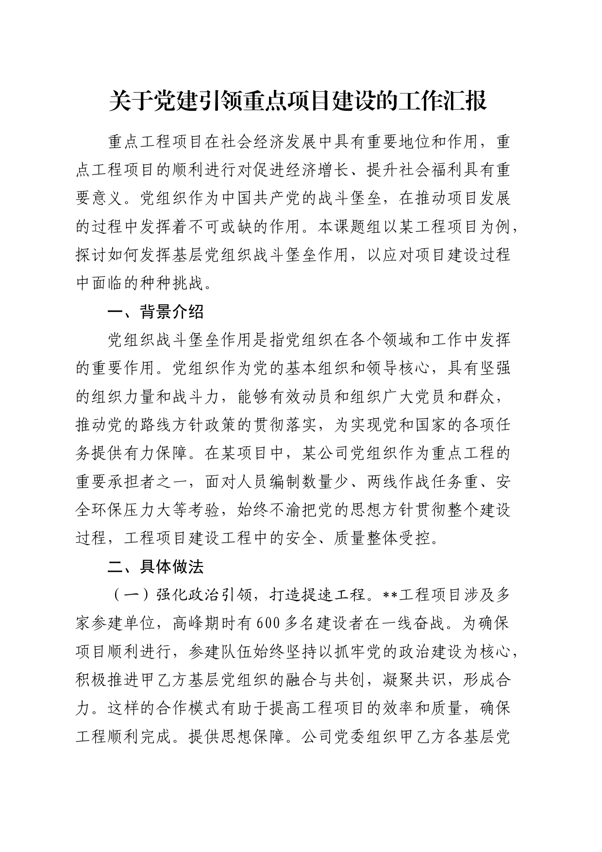 党建引领重点项目建设工作总结汇报_第1页