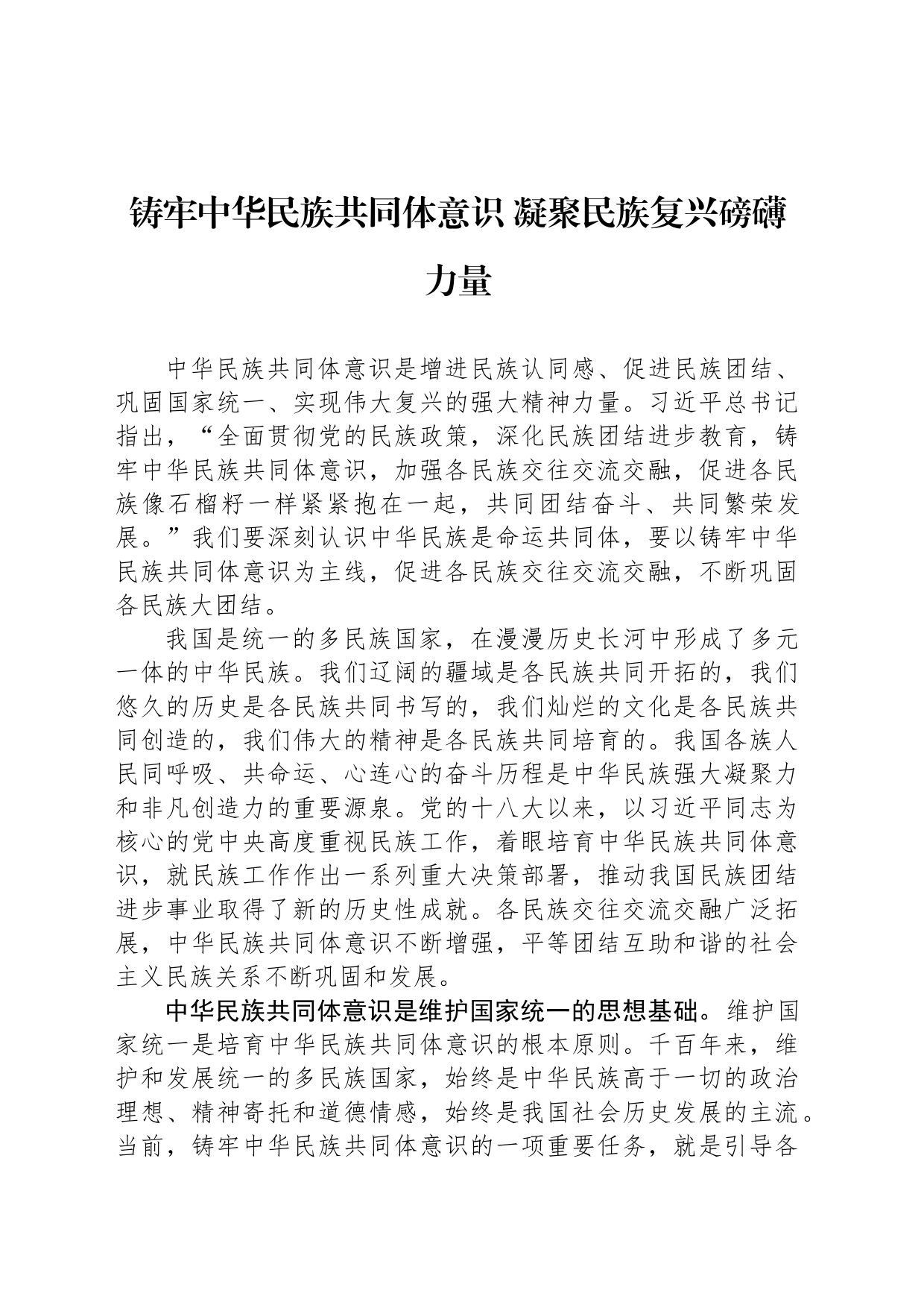 铸牢中华民族共同体意识 凝聚民族复兴磅礴力量_第1页