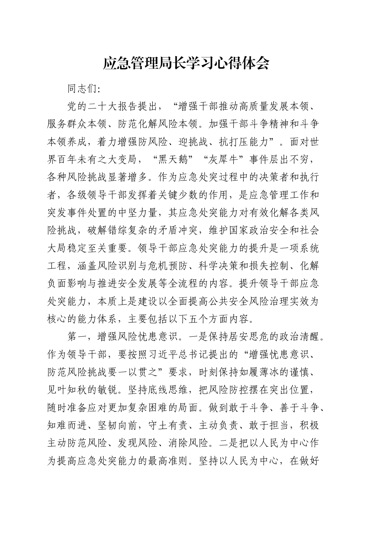 应急管理局长学习心得体会（发言）_第1页
