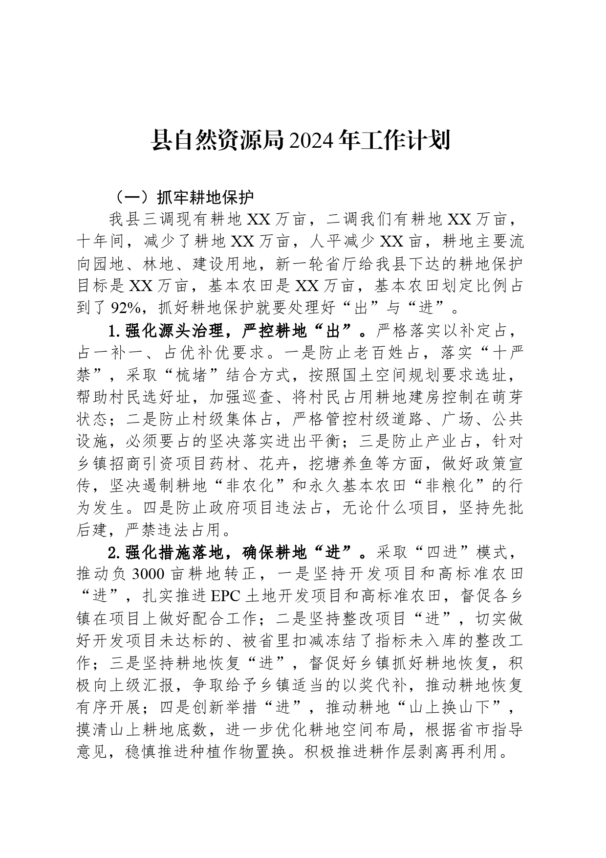 县自然资源局2024年工作计划_第1页