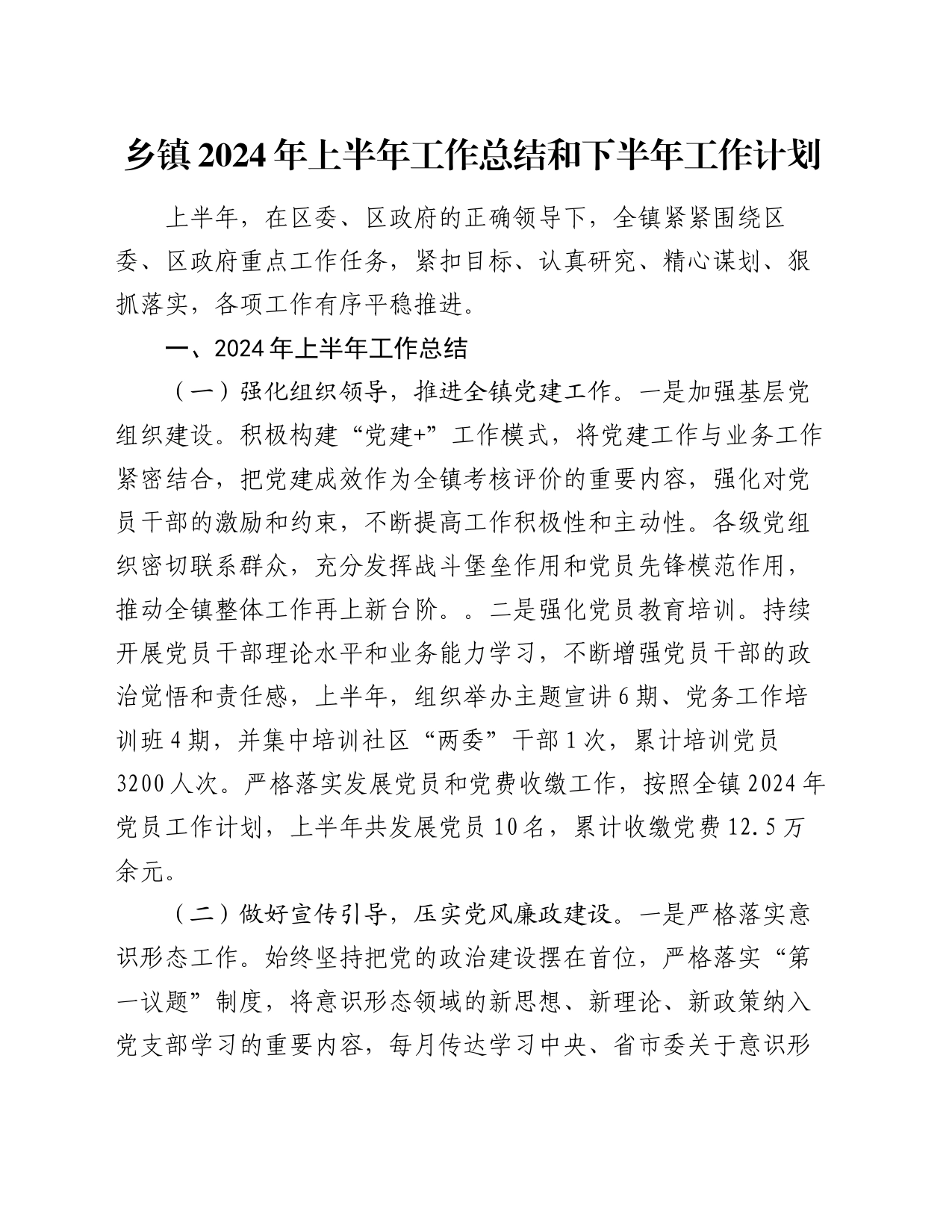 乡镇街道2024年上半年工作总结和下半年工作计划_第1页