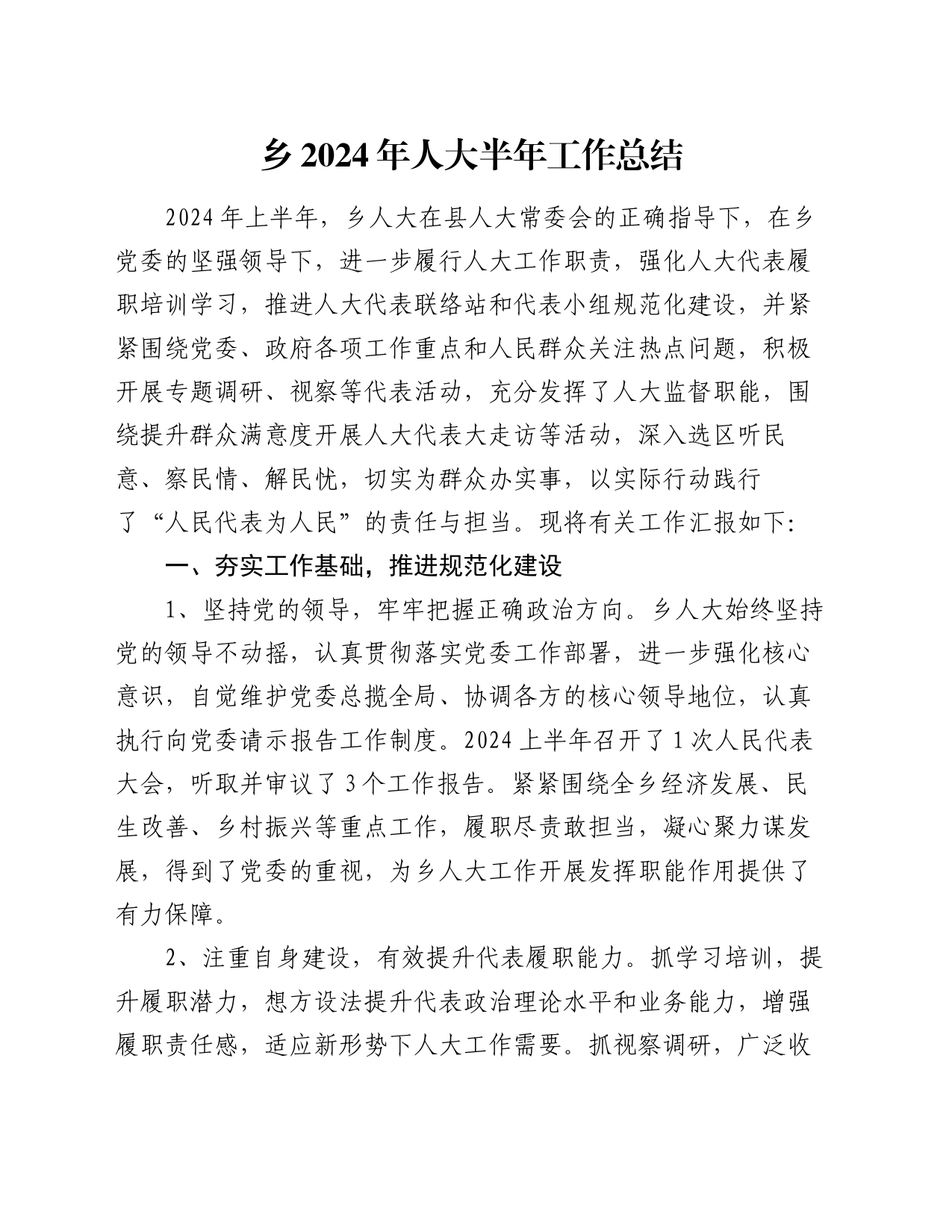 乡2024年人大半年工作总结_第1页