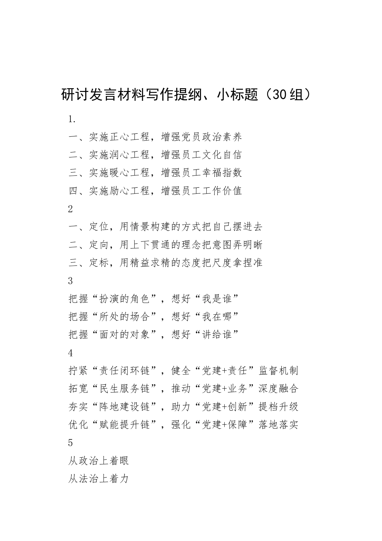 30组研讨发言材料写作提纲小标题 (2)20240717_第1页