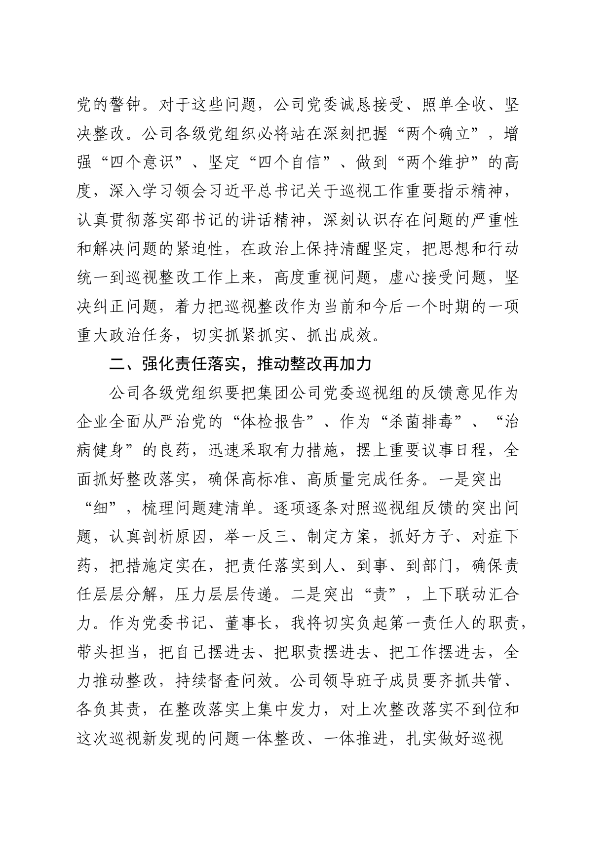 在巡视（巡察）公司反馈会上的表态发言_第2页