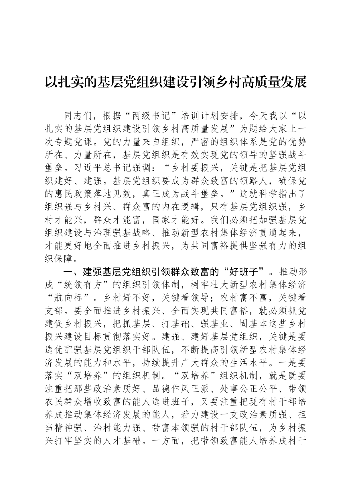 以扎实的基层党组织建设引领乡村高质量发展_第1页