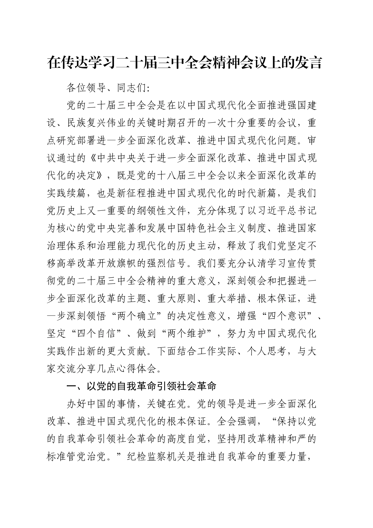 二十届三中全会精神会议上的发言2000_第1页