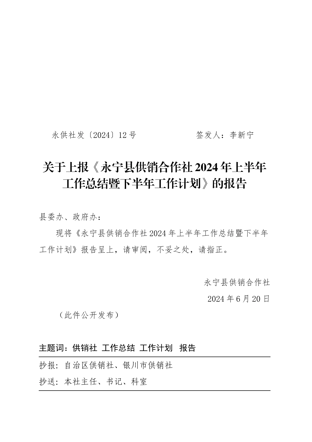 供销社2024年社发12号（上半年工作总结）_第1页