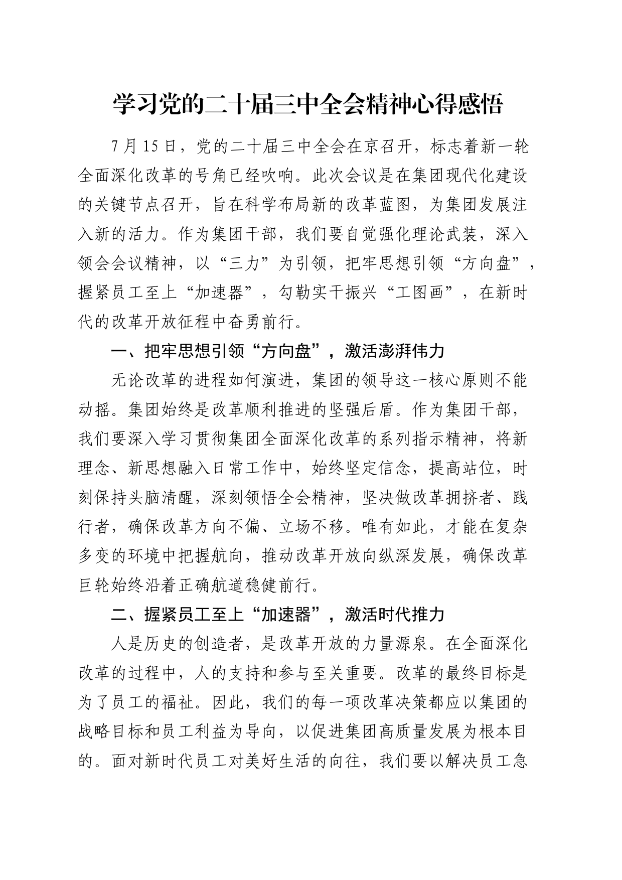 学习二十届三中全会精神心得体会（公司）_第1页