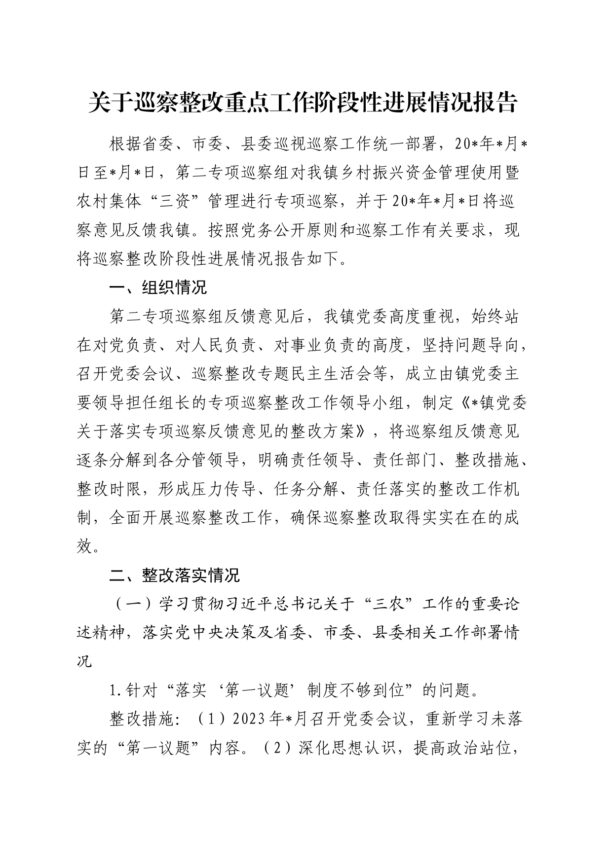 巡察整改重点工作阶段性进展情况总结报告（调研报告）_第1页