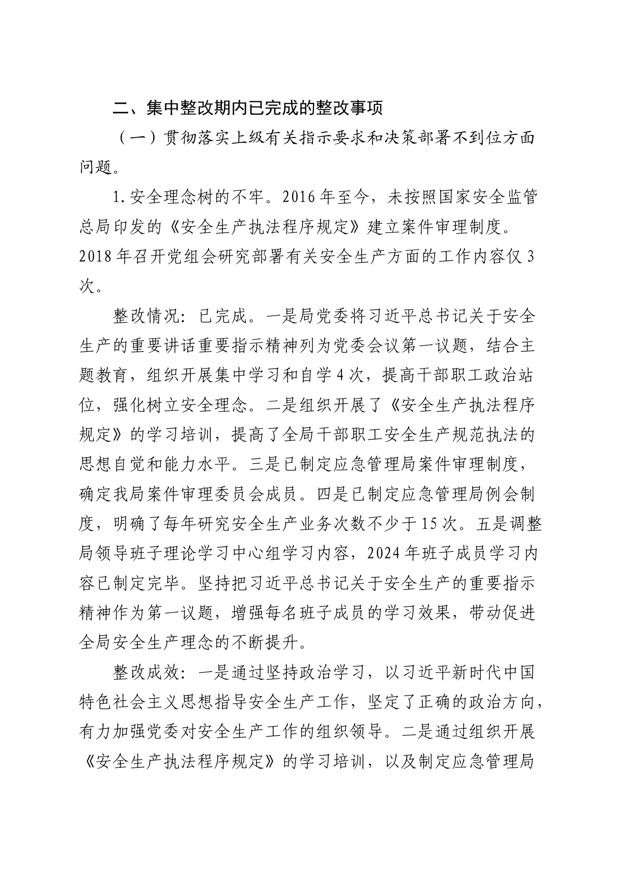 安全生产工作专项巡察反馈问题整改工作总结报告（应急11000字）_第2页