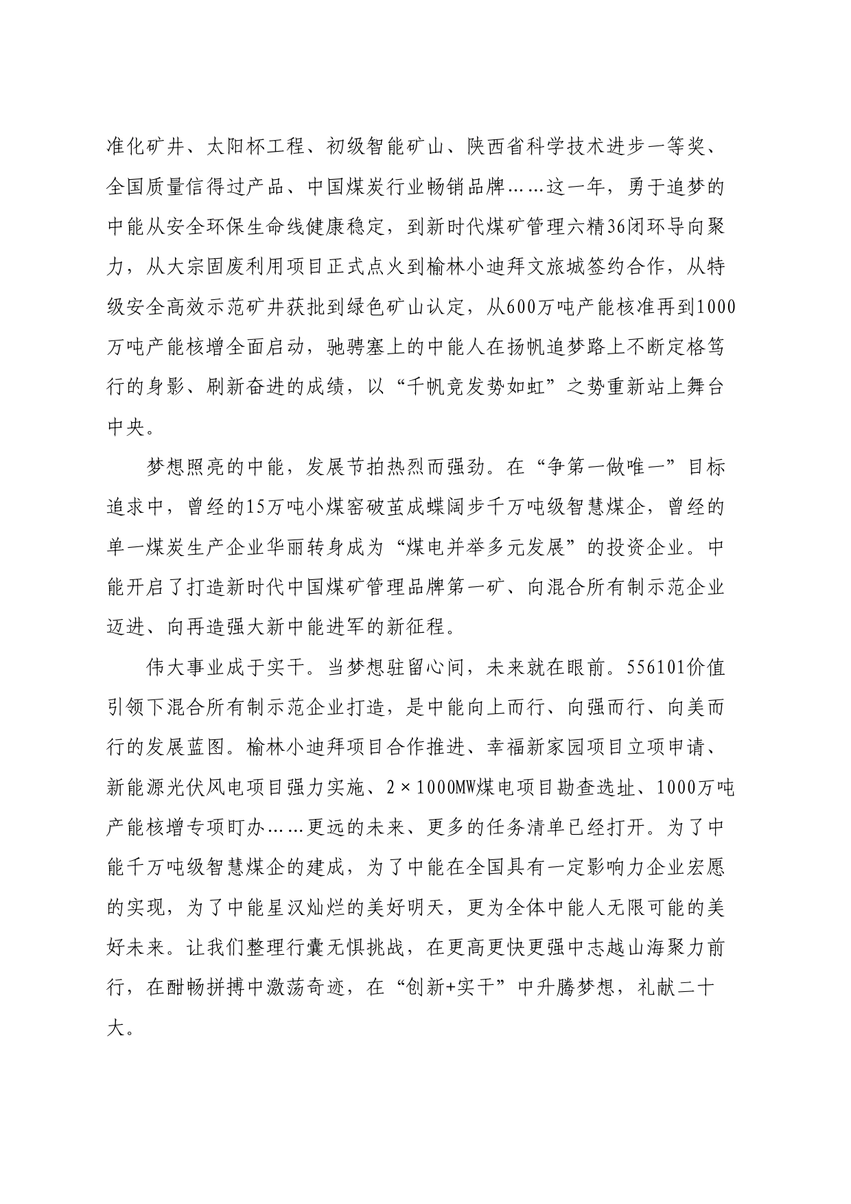 最新讲话系列11073中能公司董事长党亚明：在中能袁大滩矿业二盘区开拓工程启动仪式上的致辞_第2页