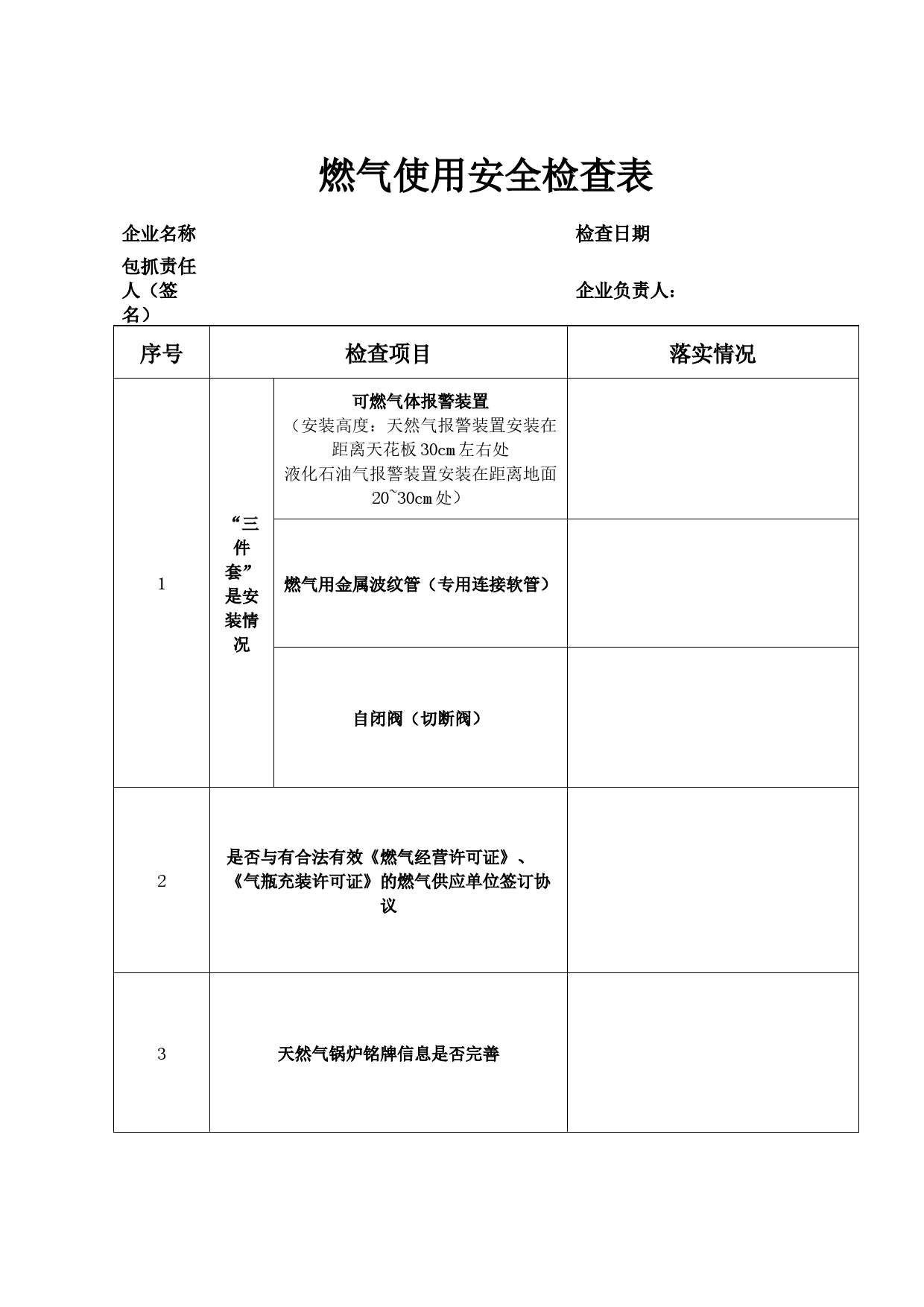 燃气使用安全检查表_第1页