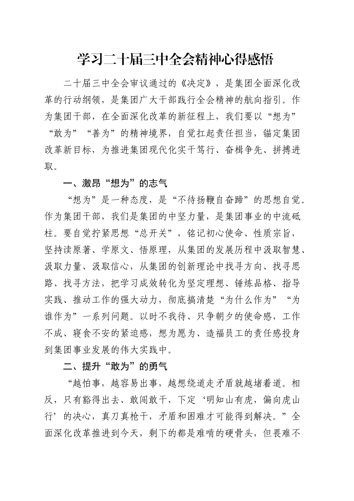 学习二十届三中全会精神心得感悟(公司)_第1页