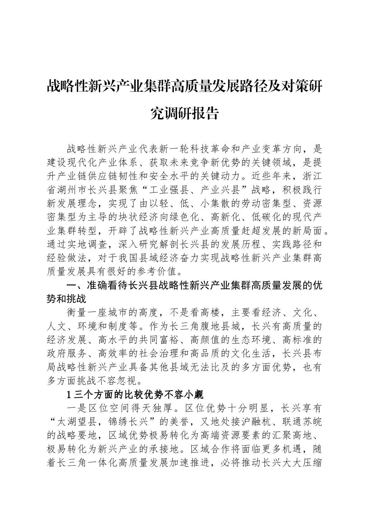 战略性新兴产业集群高质量发展路径及对策研究调研报告_第1页