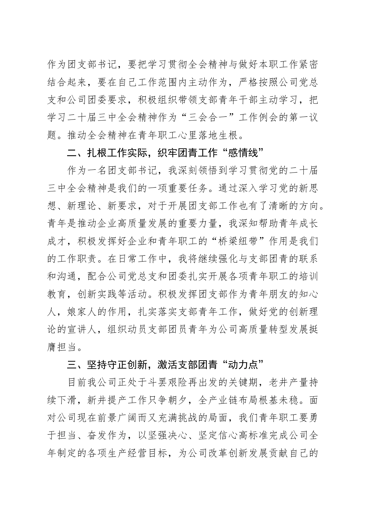 公司团支部书记学习党的二十届三中全会精神研讨发言材料企业共青团心得体会届二十20240821_第2页