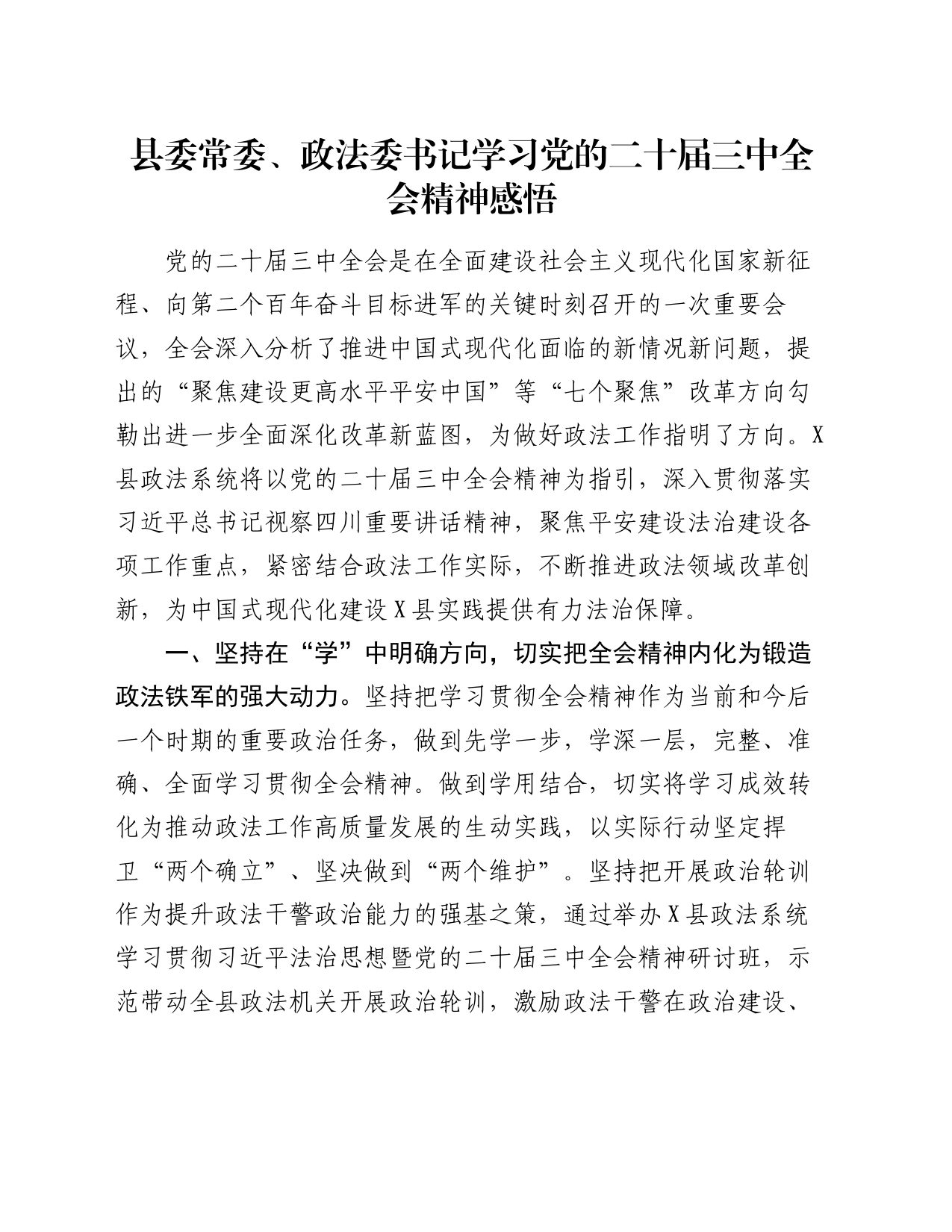 县委常委、政法委书记学习党的二十届三中全会精神感悟_第1页